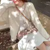 Nuevo modelo de estilo coreano para principios de primavera, hilo jaspeado, bloques de color, cuello redondo, cárdigan de punto de un solo botón con bordado, chaqueta cárdigan de estilo juvenil para mujer