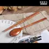 Cuchara y Palillos de Madera Creativos Set Japonés Cuchara de Madera con Mango Largo y Palillos Laca Antigua Natural Protección Ambiental Estudiante Portátil