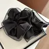 Goma para el pelo de moda de alta gama estilo coreano, con encaje de malla negra y pedrería, para mujer, elegante goma de satén para coleta