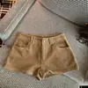 [Stock Listo de Fábrica] Pantalones Cortos Casuales de Pana Color Caqui Retro para Mujer Otoño Nuevo de Un Botón de Pierna Ancha