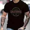 Camiseta Casual para Hombre de Cruzar Fronteras 180g 210g - Estampado de Letras "California", Tejido Suave, Manga Corta
