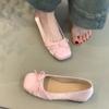 Zapatos Planos de Ballet para Mujer sin Cordones con Punta Cuadrada, Zapatos Planos Franceses de Boca Baja con Lazo, Zapatos Versátiles de Estilo de Noche con Suela Plana y Escote Redondo