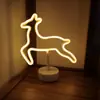 LED con base gato ciervo neón lámpara de ambiente de escritorio decoración navideña luz nocturna de habitación dormitorio