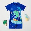 Novo maiô infantil transfronteiriço, peça única com proteção solar e manga curta, com estampa de desenho animado, maiô infantil confortável para comércio exterior