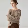 Suéter tejido casual y suave para mujer, de cachemira con trenzado, cuello redondo, estilo relajado