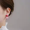Brincos de Xadrez Diamante Coração de Pêssego Vermelho brincos de laço branco gentis de nicho design único brincos de temperamento Novo