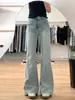 Calças Jeans Bootcut Claras Lavadas para Mulheres no Outono Novo Retro de Cintura Alta Slim Perna Larga Slim Reto Boca de Sino