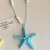 Collar Trenzado Hecho a Mano con Estrellas de Mar de Cuentas Largas Dopamine para Mujer Accesorio de Cadena para Clavícula Versátil Estilo Vacaciones en Isla Costera
