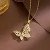 Collar con Colgante de Mariposa de Circonio Completo Estilo Coreano Cadena para Clavícula de Acero de Titanio para Mujer, Versátil, de Gama Alta, No se Desvanece, Joyería de Nicho