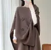 Xale de Tricô 100% Lã Francês Peça de Roupa Externa para Mulheres Outono Inverno Casaco Solto de Comprimento Médio Cachecol Manto Suéter