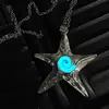 Collar Vintage Océano para Mujer Colgante de Estrella de Mar Luminosa Cadena Larga para Clavícula Dulce Fresco Exagerado Cadena de 70 cm