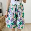 Pantalones de pijama de algodón seda para mujer verano delgados talla grande holgados algodón artificial gruesos pantalones de playa se pueden usar fuera pantalones para el hogar florales pantalones medios