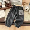 Calças Casuais Quentes Espessas Forradas de Lã Infantil de Outono e Inverno Cintura Elástica Meninos Criança Esporte Estilo Coreano Calças da Moda