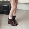 Aliguifei Botas Femininas de Salto Grosso com Pregas e Bico Fino Estilo Retrô Botas de Cowboy Ocidentais Botas Curtas