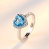 Amor em forma de coração brincos banhado a prata anel aberto feminino pingente de topázio azul estilo japonês e coreano imitação de cristal azul anel aberto