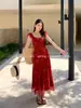 Xiu Xixi 2026 Primavera Nuevo Vestido Elegante Estilo Francés con Cinturón y Estampado Floral, Vestido Largo Vacacional Puro Deseo 88480