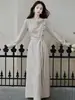 Eryang DesignVestido Elegante de Manga Larga con Botones Diagonales 'Nube del Crepúsculo Regresa' para Mujer, Estilo Intelectual, Vestido que Ceñe la Cintura