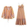 Moda europea y americana transfronteriza para mujer, conjunto de top casual a rayas y vestido a rayas de moda más vendido en AliExpress