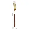 Acero Inoxidable 304 Vajilla para Comida Occidental Portuguesa Vajilla con Textura de Madera Japonesa Cuchillo, Tenedor y Cuchara con Mango de Imitación Madera Juego de Vajilla
