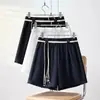 Shorts casuales de cordones estilo coreano para mujer, verano finos de cintura alta adelgazantes de pierna ancha versátiles de línea A casuales pantalones cortos ajustados