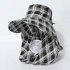 Sombrero de Sol de Cuadros con Ala Ancha para Mujer, Protección para Cuello y Cara, Anti-UV, Transpirable, Malla para Exteriores, Sombrero de Sol para Recoger Té