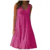 2025Wish Amazon Aliexpress Roupas Femininas 7 Cores 5 Tamanhos Sem Mangas Decote Redondo Patchwork Bainha Larga Vestido de Praia Estilo Europeu e Americano