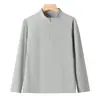 Top masculino em fleece com zíper parcial e gola alta, amigável à pele, para outono e inverno, quente, cor sólida, manga longa, casual, moletom interno em fleece, atacado