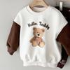 Estilo coreano ins Moda para bebés y niños pequeños Sudadera de algodón Casual Sudadera con capucha de dibujos animados Oso de peluche Top Mono elegante con bloques de color