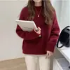 Suéter de Tricô Gola Redonda Outono Inverno Solto Macio Casual Suéter Feminino