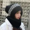 Conjunto de Dos Piezas de Gorro y Bufanda para Mujer Invierno Tendencia Gorro de Lana Coreano Estilo Coreano Otoño e Invierno Gorro de Punto Grueso