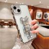 Adequado para iphone16Pro Phone Case Wave Edge Plating Apple 15 Diamond Ribbon Bears 14 Capa protetora com tudo incluído