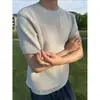 Estilo Old Money Tejido Hueco Seda de Hielo Manga Corta Ropa de Verano para Hombre Fresca Transpirable Malla Camiseta de Media Manga