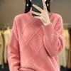 26 Outono Inverno Novo Andy Veludo Engrossado Gola Meia Alta Diamante Cor Sólida Feminino Estilo Coreano Solto Manga Longa Camada Base Tricô