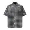Camisa a Cuadros de Manga Corta Decorada con Perlas Estilo Verano para Hombre Holgada Casual Moda Callejera Ins Cuello Solapa Camisa Bordada con Letra