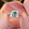 Anillo de Plata de Ley S925 de Venta Caliente Transfronteriza Borde de Ágata de Hierba de Agua Luna Incrustada Diamante Blanco Lujo Accesible Hermoso Simple Versátil