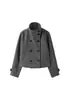 Abrigo de Lana Corto de Temperamento para Mujer con Cuello Alto, Diseño de Doble Botonadura, Dos Tonos Negro-Gris, Chaqueta Corta Petite para el Trabajo