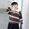 Suéter de rayas con cuello polo para niño, estilo coreano, top casual elegante y versátil para niños, ropa de bebé de moda