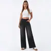Jeans de Cintura Alta de Pierna Ancha con Dobladillo de Orejas de Gato, Mezclilla Lavada, Cintura Elástica, Pantalones Rectos Fluidos, Pantalones de Mezclilla de Corte Holgado para Mujer