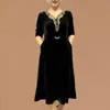 Vestido de Terciopelo Dorado de Manga Larga para Mujeres de Mediana Edad y Mayores 2025 Nuevo Estilo de Moda que Cubre el Vientre Aspecto Adelgazante Vestido de Otoño para Madre