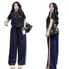 Traje de Moda Americano do Sudeste Asiático Feminino Verão Novo Estampa de Cachorro Manga Curta Solto Calça de Perna Larga Casual Conjunto de Duas Peças