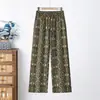 Calça Feminina Fina Estampada de Verão 2026 para Mães de Meia-Idade e Idosas, Calça Longa Slimming Floral Retro Chinesa de Cintura Alta, Tamanho Plus