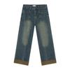 MTLCLOTHES Jeans para Hombre de Invierno Nuevo Vintage Diseño de Costura de Deconstrucción Sentido Recto Holgado Lavados