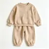 Comercio Exterior Sencillo Conjunto de Sudadera con Capucha y Pantalones Deportivos de Color Sólido para Niños Niñas Pantalones Deportivos Sueltos con Puño Conjunto de Dos Piezas Ropa de Otoño para Niños Fuente Mayorista