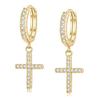 Brincos de Cruz de Diamante Zircônia Mais Vendidos Transfronteiriços Cheios de Diamantes Banhados a Ouro para Mulheres e Homens Brincos Hip-Hop Rap da Moda