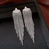 Aretes de Aguja Plateada con Borlas en Forma de Abanico Incrustadas de Diamantes, Simples y de Moda, Aretes Versátiles con un Toque de Lujo Ligero y Sensación de Alta Gama, Aretes de Diseño de Nicho