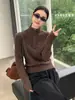 Top Base de Manga Larga con Cuello Half-Zip de Alto Estilo para Mujer, Suéter Retro de Punto Trenzado para Otoño e Invierno, Para Usar en Capas con Prendas de Punto Sueltas