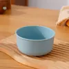 Tazón de Paja de Trigo Resistente a Caídas Doméstico para Niños Tazón de Arroz Plástico Antideslizante Tazón para Sopa Tazón para Fideos Instantáneos Juego de Cucharas Tazón Grande Vajilla