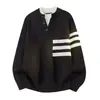 -1193 Venta Caliente Transfronteriza Marca de Moda Suéter de Punto Raya Falsa Dos Piezas. Negro Gris Marrón Gris Oscuro En Stock
