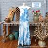 Falda con tirantes huecos, bordada, teñida en azul, hecha a mano, con raíz de Banlan y planta pura de Dali, vestido largo con cordones en la espalda