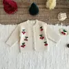 25 Inverno Meninas Cardigã de Lã Espesso Bordado Cereja Tricotado Torcido Jaqueta Suéter Atmosfera de Natal